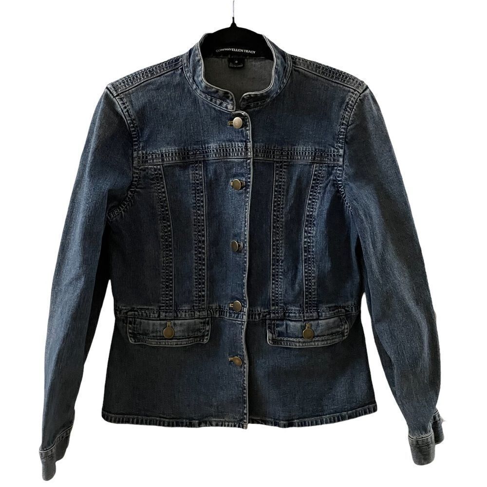 Company Ellen Tracy~Banded Collar Denim Jacket~ Button Front ~ size Small